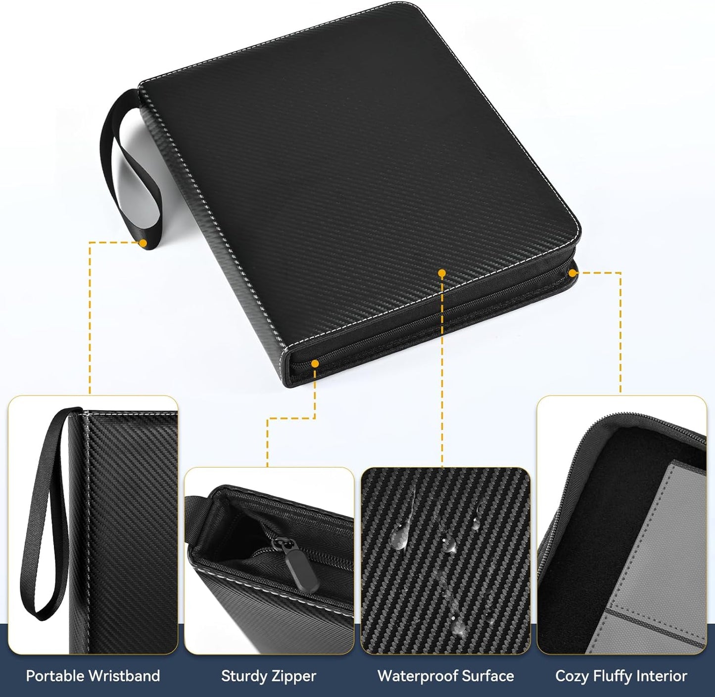 9 Pocket Card Binder, 900 Double Sided Pockets, PU Collection Binder for MTG, TCG, Sports Cards, Black (Carbon Black)