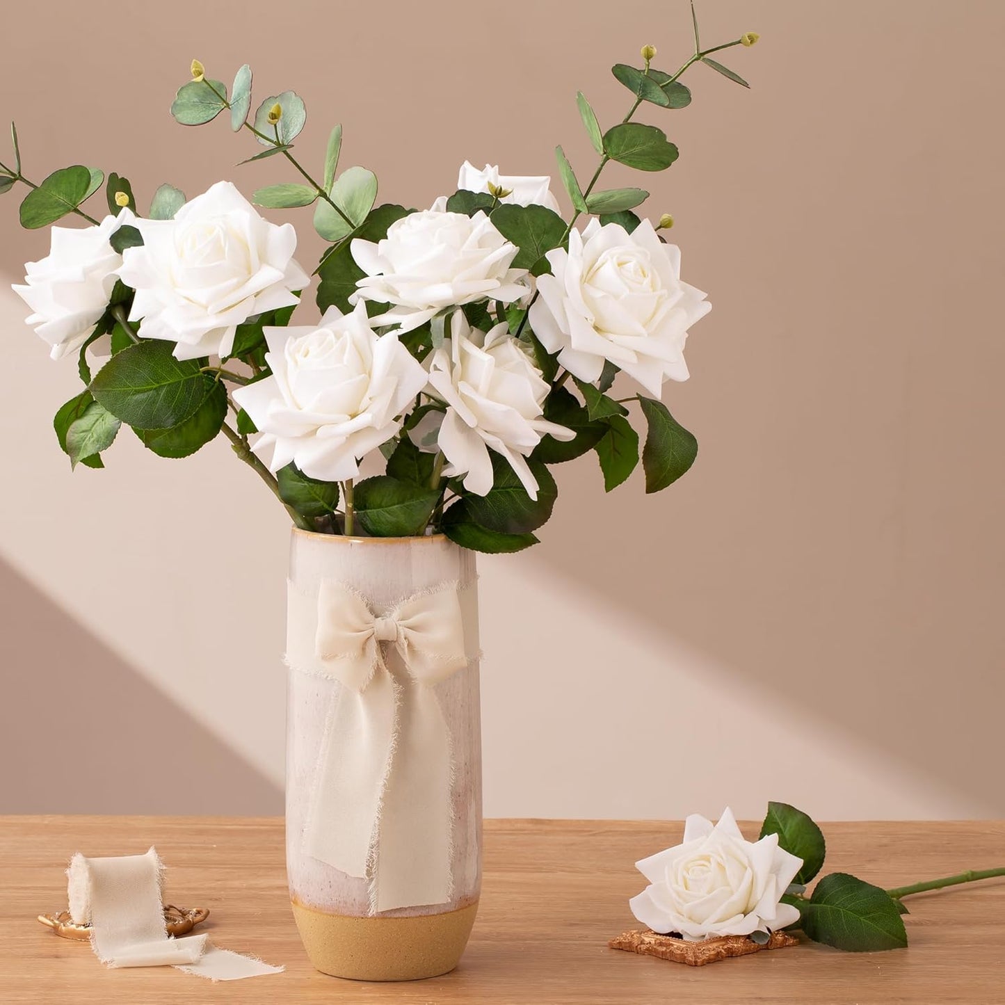 DORIS HOME Sand Chiffon Ribbon for Flower Bouquet, 2" x21Yd Fabric Ribbon for Gift Wrapping, Handmade Frayed Ribbon for Wedding, Chiffon Silk Ribbon for Christmas Decorations