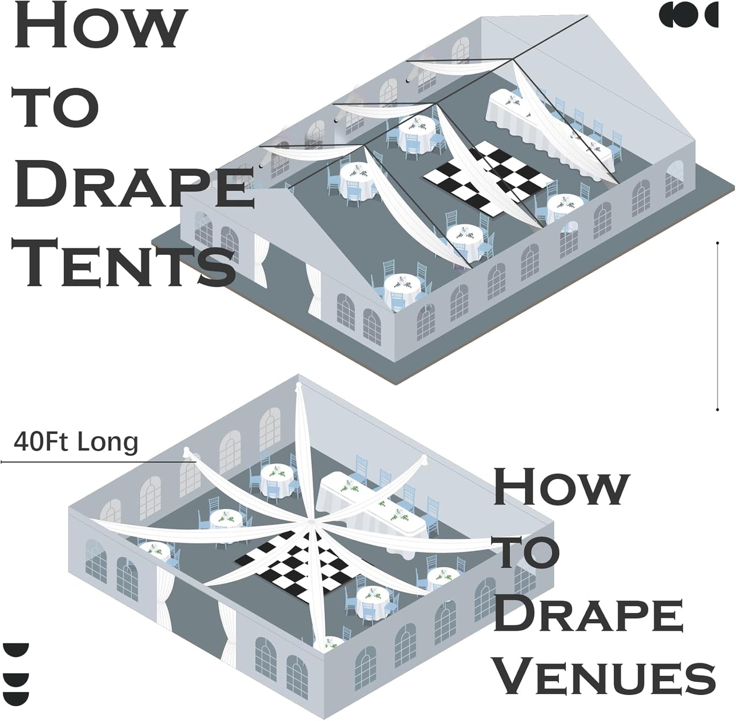 PartyVillage 10ftx40ft Beige Ceiling Curtain for Wedding Parties – 2 Panels Wrinkle-Free 40 FT Long Tent Draping Curtains for Wedding, Birthday & Theme Parties, 40ft Height with Rod Pocket
