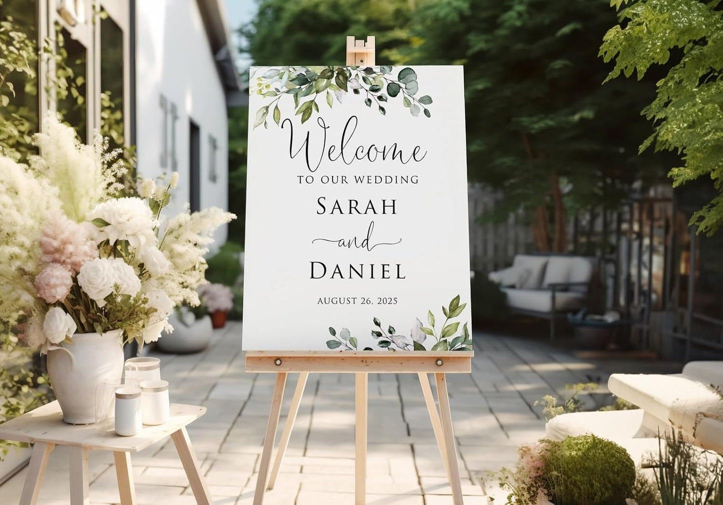 Wedding Welcome Sign, Botanical Wedding Welcome Sign, 12" x 18" (Small), 27" (Medium), 36" (Large), Plastic, Modern, Pole Mount, Weather