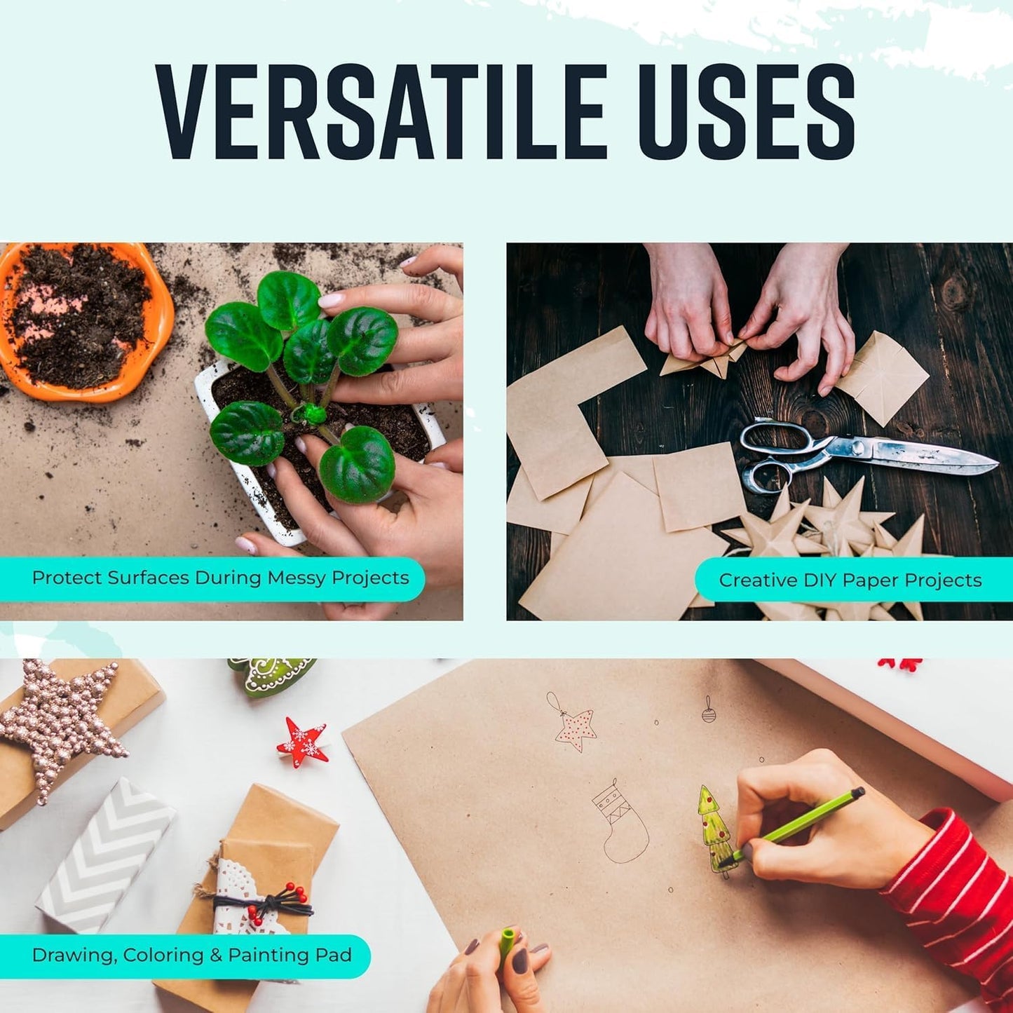 Bryco Goods Brown Kraft Paper Roll - 18" x 1200' (14,400") - Made in USA - Ideal for Gift Wrapping, Packing, Moving, Postal, Shipping, Parcel, Wall Art, Crafts, Bulletin Boards, Floor or Table Cover