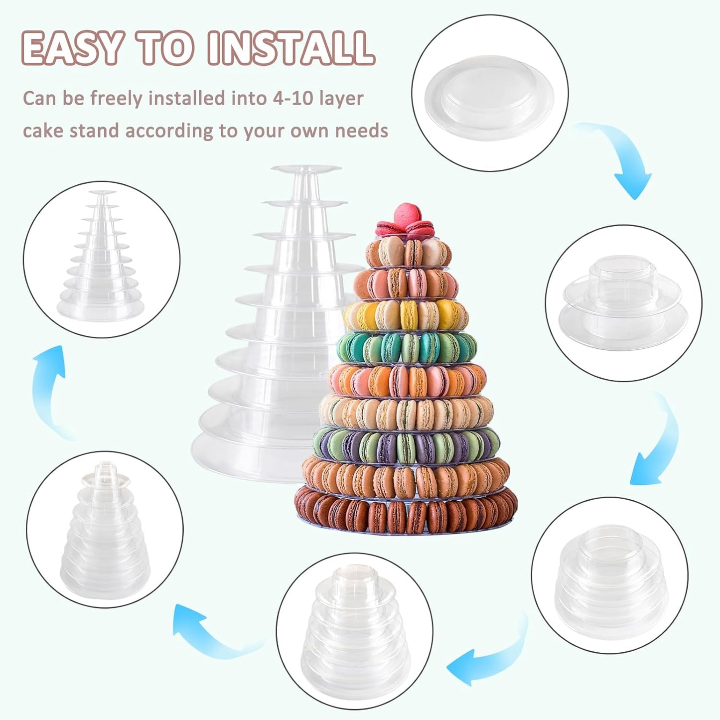 10 Tiers Macaron Tower Stand, Macaroon Tower Stand with Tongs Round Cupcake Cake Stand Desserts Display Holder Platter for Baby Shower, Birthday, Wedding, Party Decor (10-Tiers with Tongs)