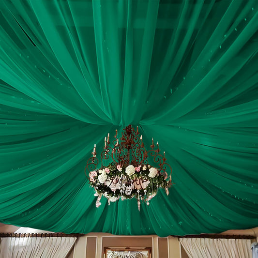 6 Panels Emerald Green Ceiling Drapes for Wedding 5ftx30ft Chiffon Fabric Arch Draping Curtains Sheer Drapery for Party Ceremony Birthday Baby Shower Reception Stage Swag Ceiling Decorations
