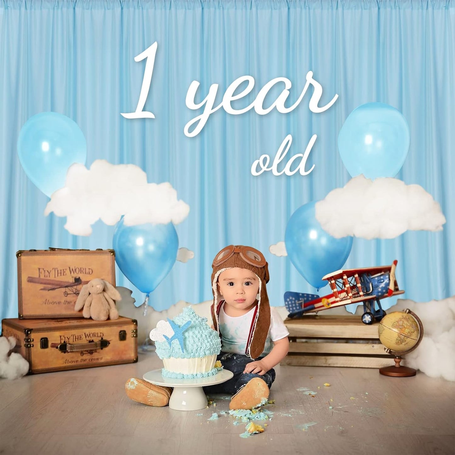 MYSKY HOME Light Blue Backdrop Curtains for Parties, Weddings, Stage, Baby Showers, Birthdays - 5ft x 10ft, 2 Panels with Rod Pocket Sliding Drapes