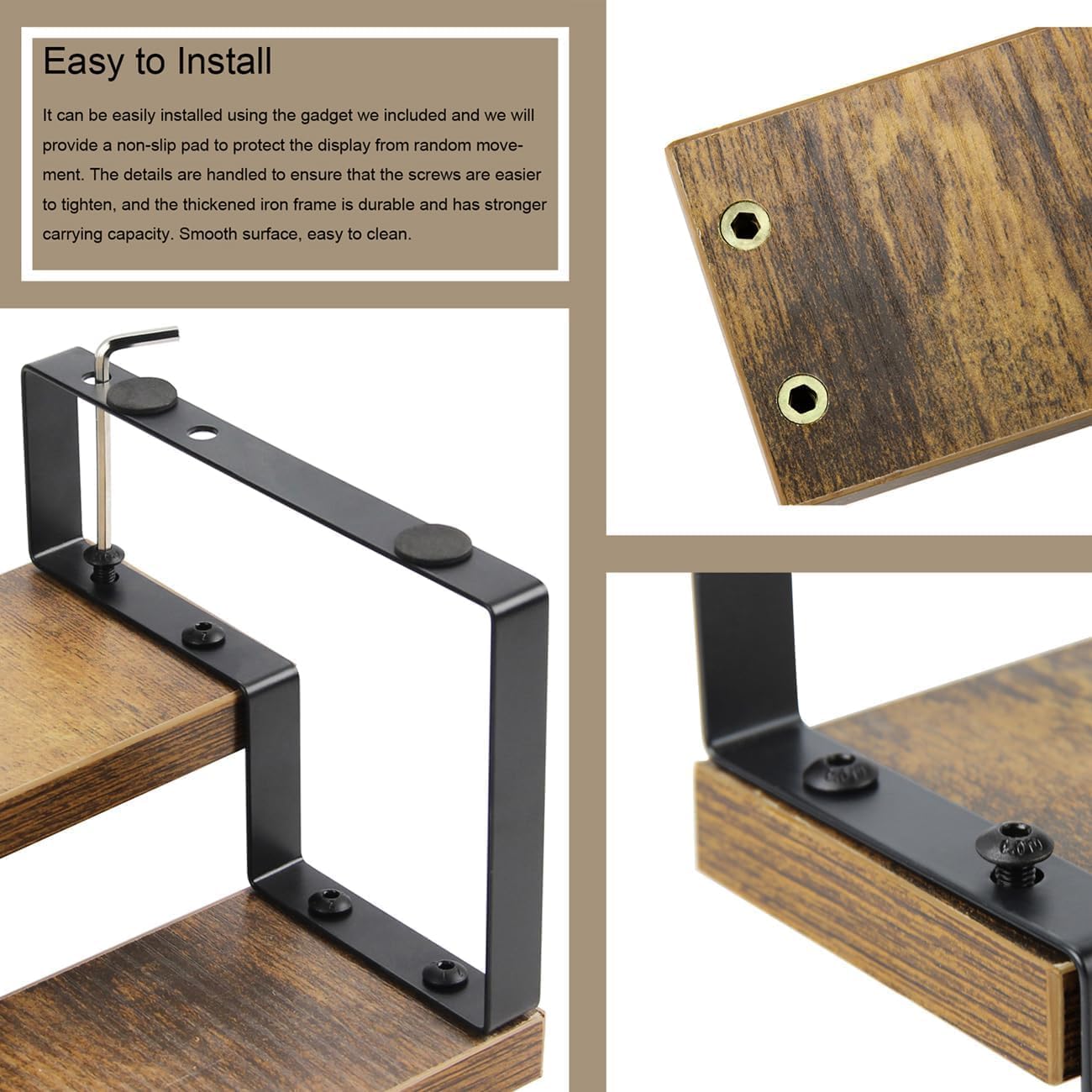 4-Tier Wooden Display Riser Shelf Stand for, Makeup, Cupcake, Condiment & Dolls Collection Home Decor Organizer, Expandable for Pantry/Counter (Brown, 3-Tier)