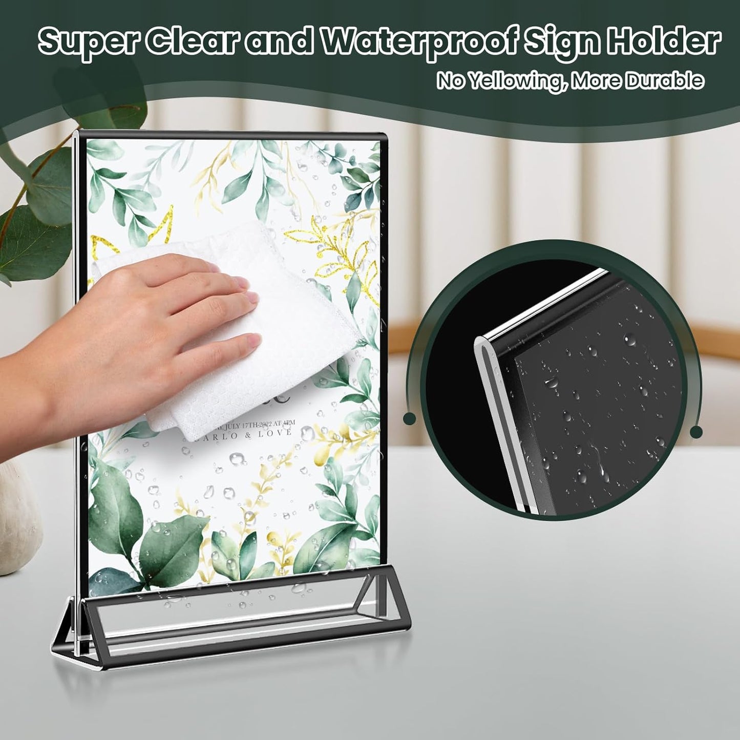 15 Pack Acrylic Sign Holder 4x6, Wedding Black Frame Table Number Holders Vertical, Clear Picture Frames Flyer Stands Tables Menu Holder, Double Photo Paper Display Holder for Party, Home, Office