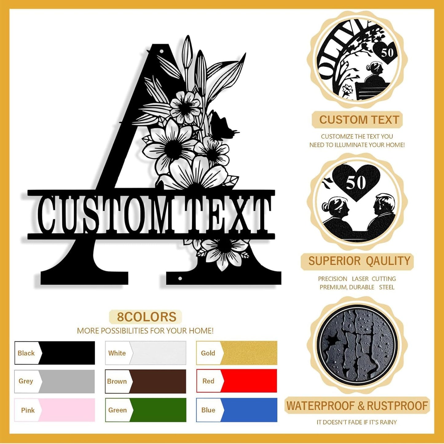 Custom Metal Name Sign, Personalized Family Last Name Signs for Home, Split Letter Monogram Wall Art Decor, Customized Metal Signs for Outdoor, Personalized Wedding Housewarming Gift