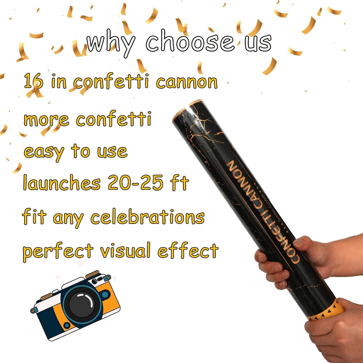 16 Inch [6 Pack] Golden Confetti Cannon Party Poppers Party Supplies, Air Powered | Launches 20-25ft | Celebrations,Graduation ceremony,Birthdays,New Years Eve,Christmas and Weddings (golden)