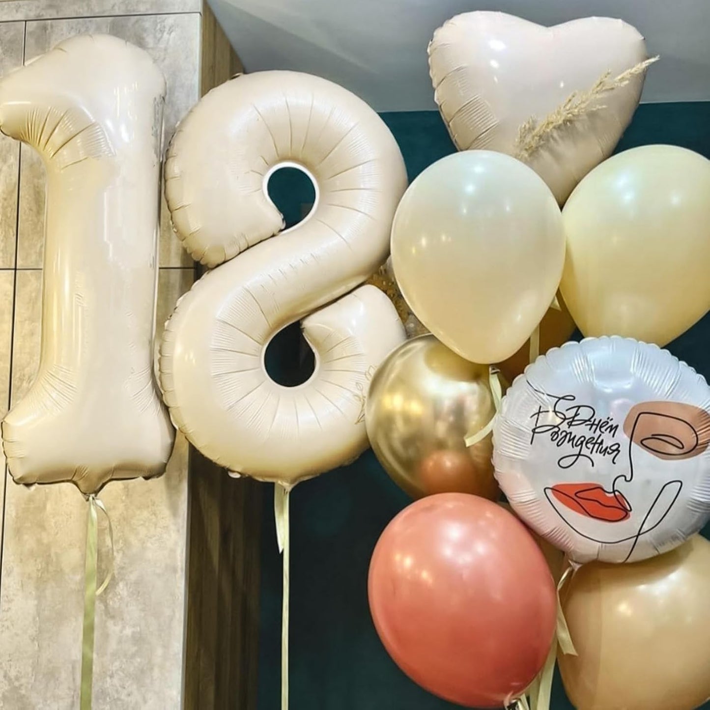 Beige 18th Birthday Balloons Number 18, 40 Inch Large Foil 1 & 8 Numbers Balloons for 18 Year Old Boys Girls, White Cream Helium Balloon for Women Men 18th 81st Birthday Anniversary Party Decorations