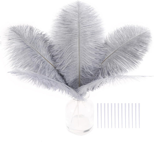 SOGUGOM Grey Craft Ostrich Feathers - 30PCS 6-8 inch Bulk Ostrich Feathers Kit for Kindergarten Crafts, Dream Catchers and DIY Projects(Grey)