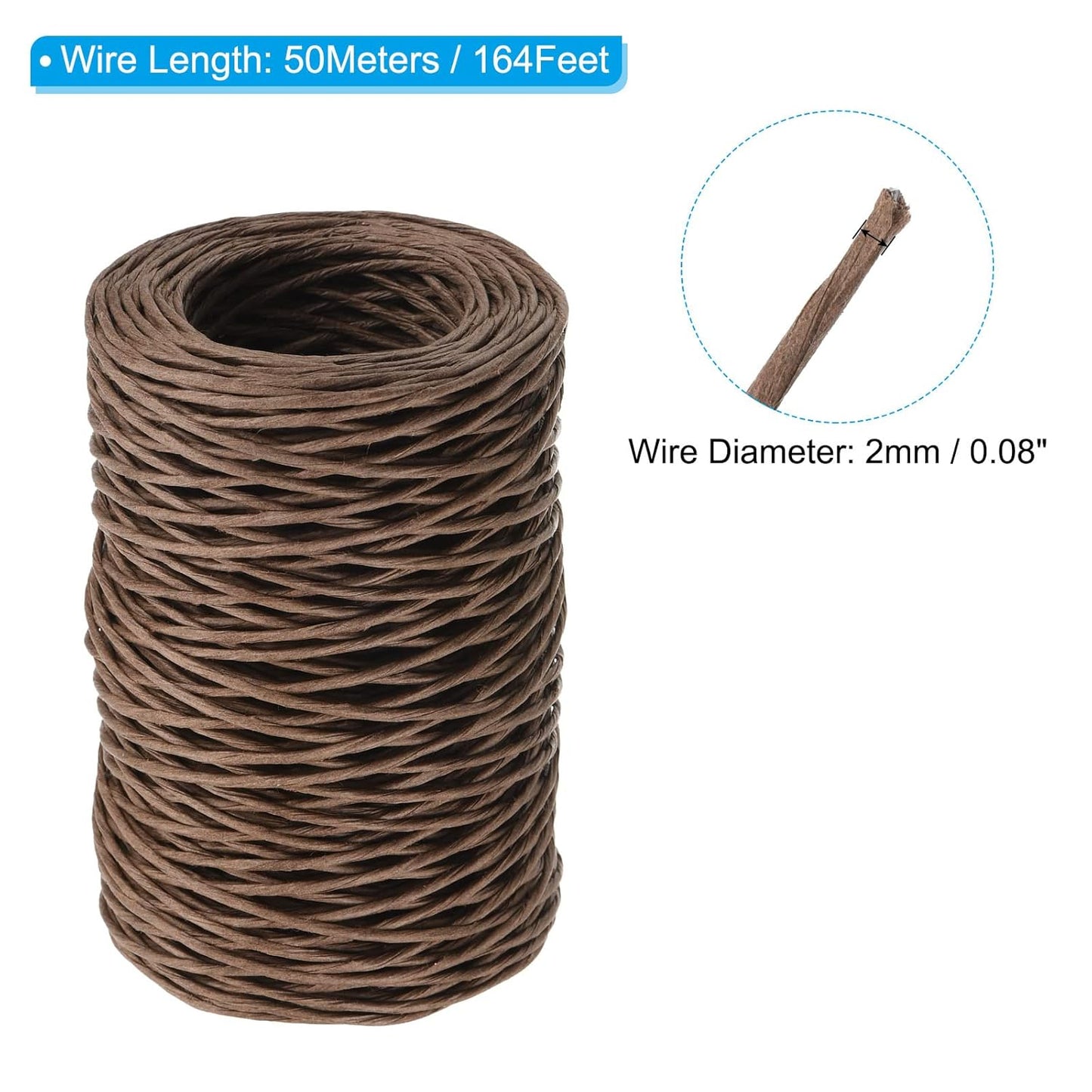 PATIKIL 164 Feet Floral Bind Wire Wrap Twine, 2mm Florist Wire Iron Wire Paper Covered Vine Wrapping Binding Wire for Flower Bouquets, Brown