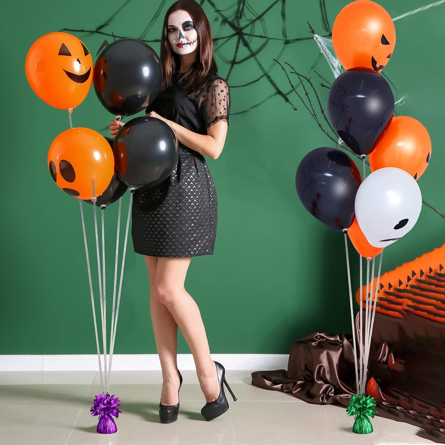 24 Pcs Balloon Weights Metallic Anchor Balloon Holder for Helium Balloons Heavy Table Weights and 1 Roll Iridescent Crimped Ribbon for Birthday Wedding Halloween Christmas Party(Stylish Colors)