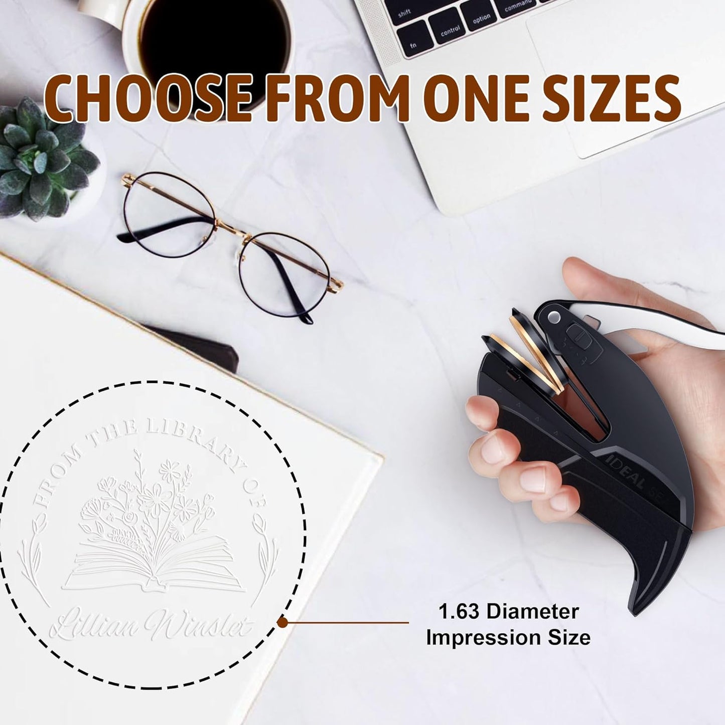 Personalized Book Stamp - Custom Book Embosser Library Gifts for Book Lovers, Readers, Teachers (Floral-08)