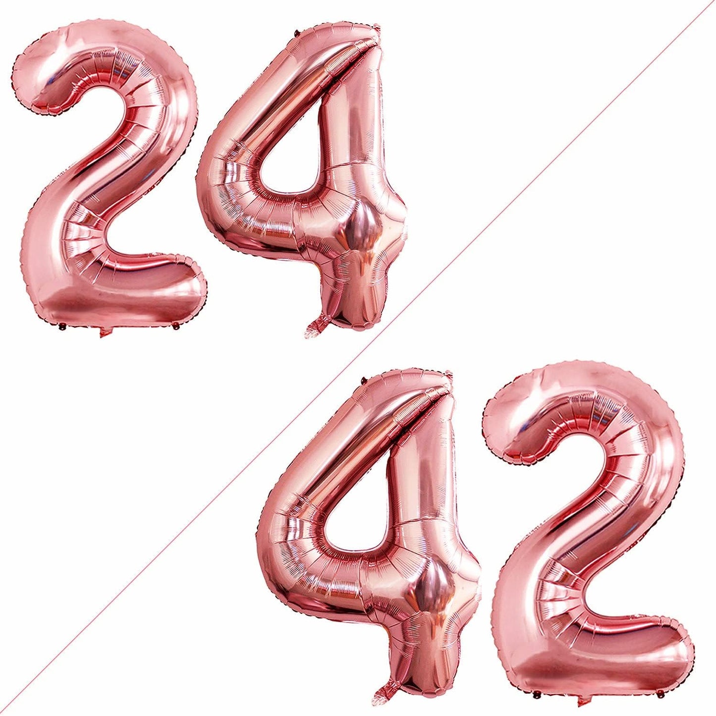 GOER Number 24 Balloons for 24th Birthday Party Decorations,42 Inch Jumbo Foil Helium 42 Balloons for 42nd Birthday Party Decoration (Rose Gold)