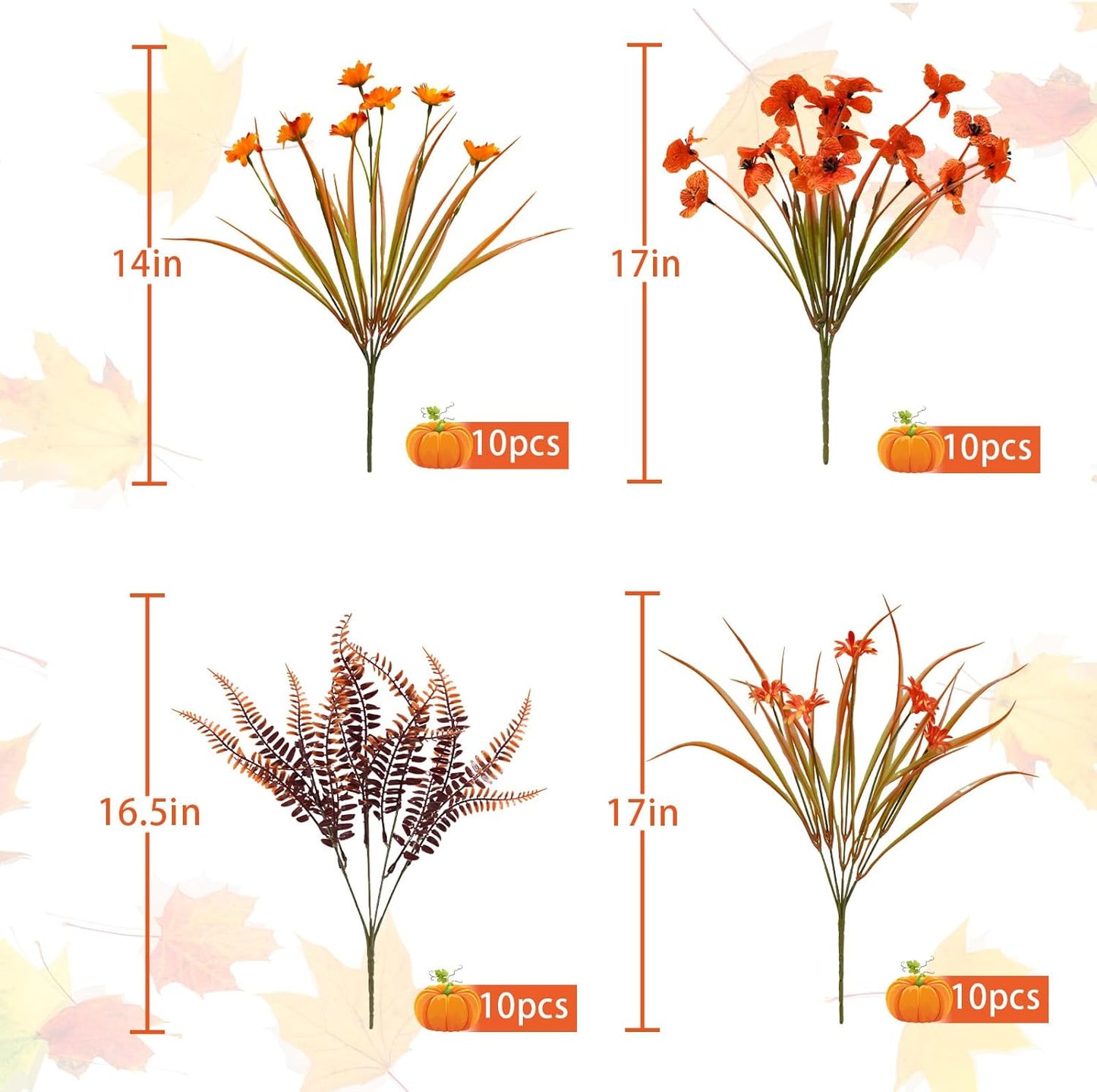 40 Pcs Fake Fall Flowers Artificial Fall Plants Outdoor Faux Fall Flower Decorations for Home Kitchen Bathroom Porch Patio Classroom Office Window Box Thanksgiving Harvest