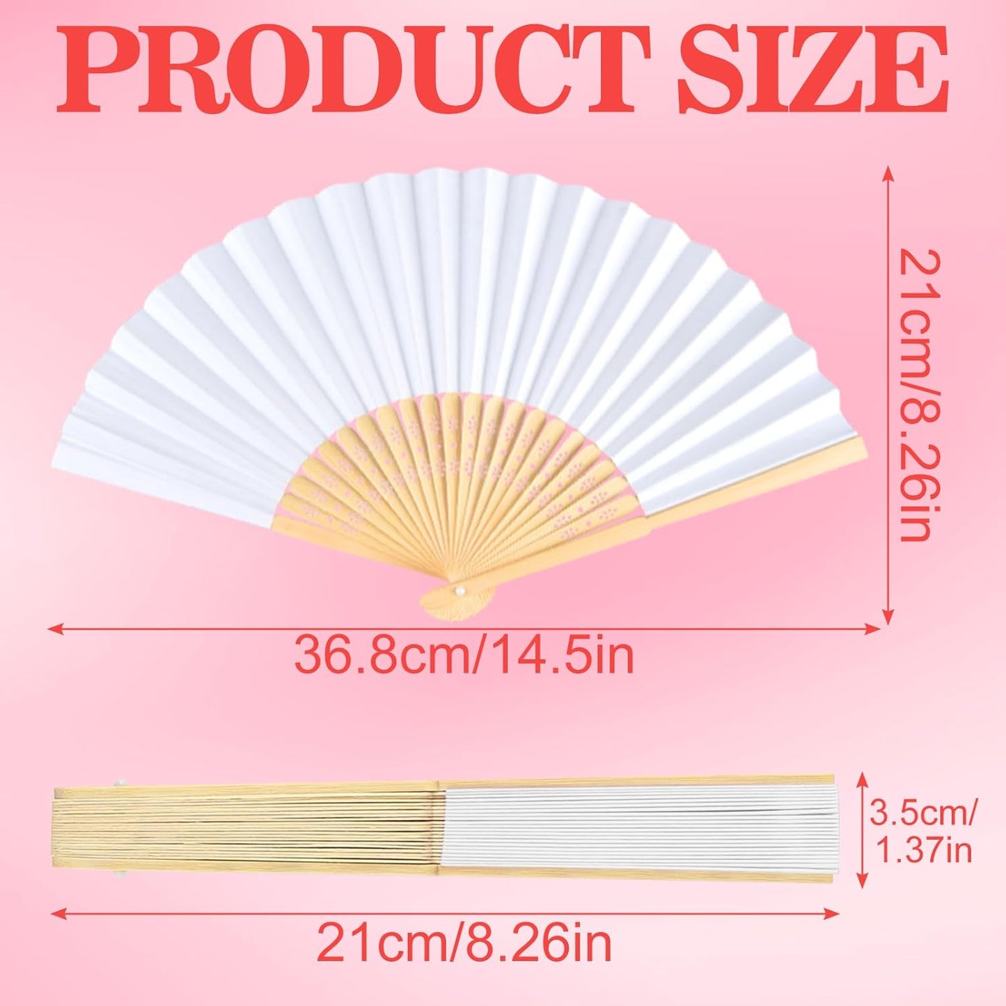 NEBURORA 24Pcs White Handheld Paper Fans 8.3 Inch Hand Held Bamboo Fans Foldable for Wedding Decoration Outdoor Party Favors DIY Decoration Dancing Photography Props