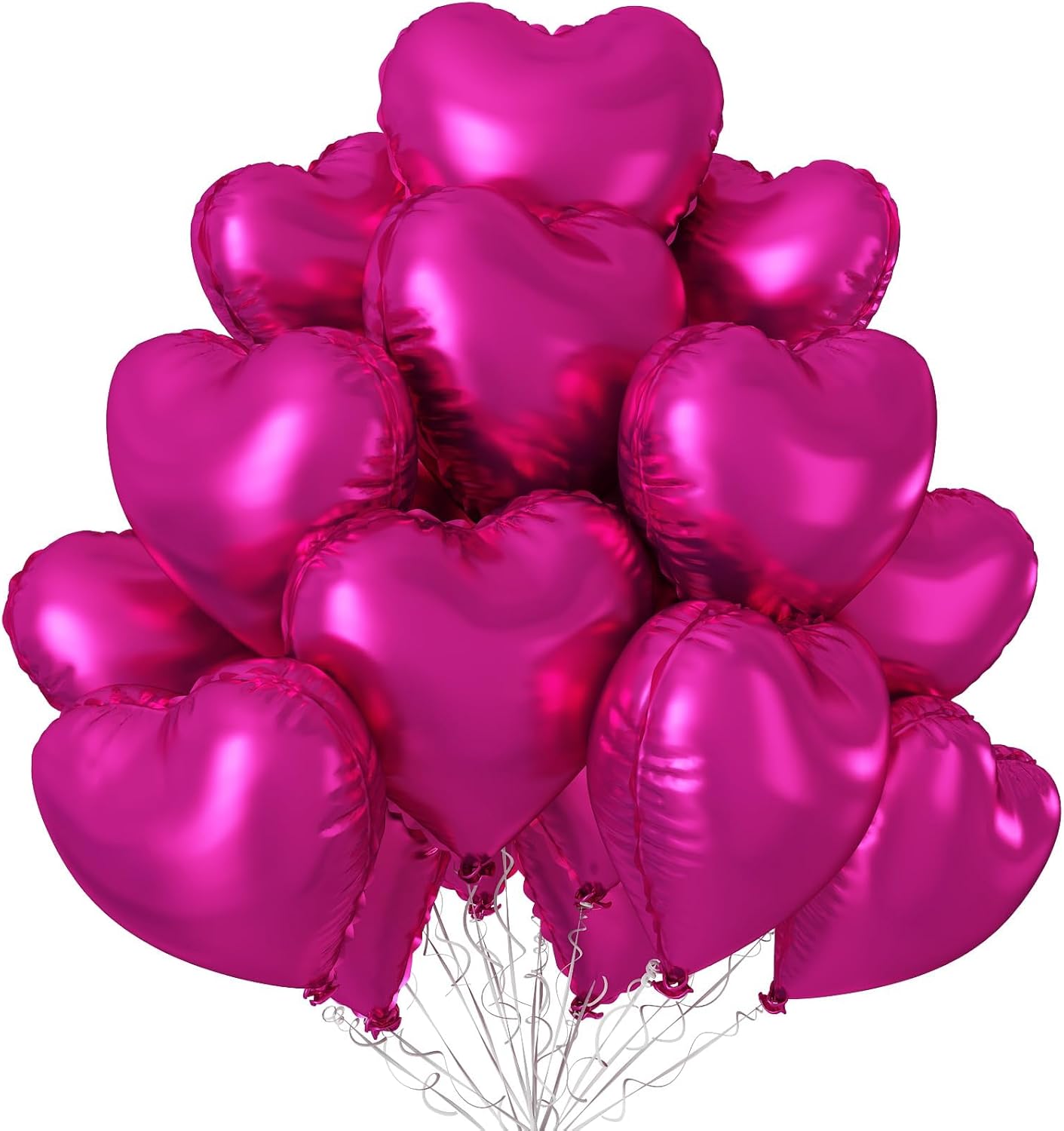 Hot Pink Heart Balloons,12Pcs 18 Inch Pink Foil Love Heart Shaped Balloons for Wedding Bridal Engagement Anniversary Birthday Party Celebration Baby Shower Valentines Day Decorations