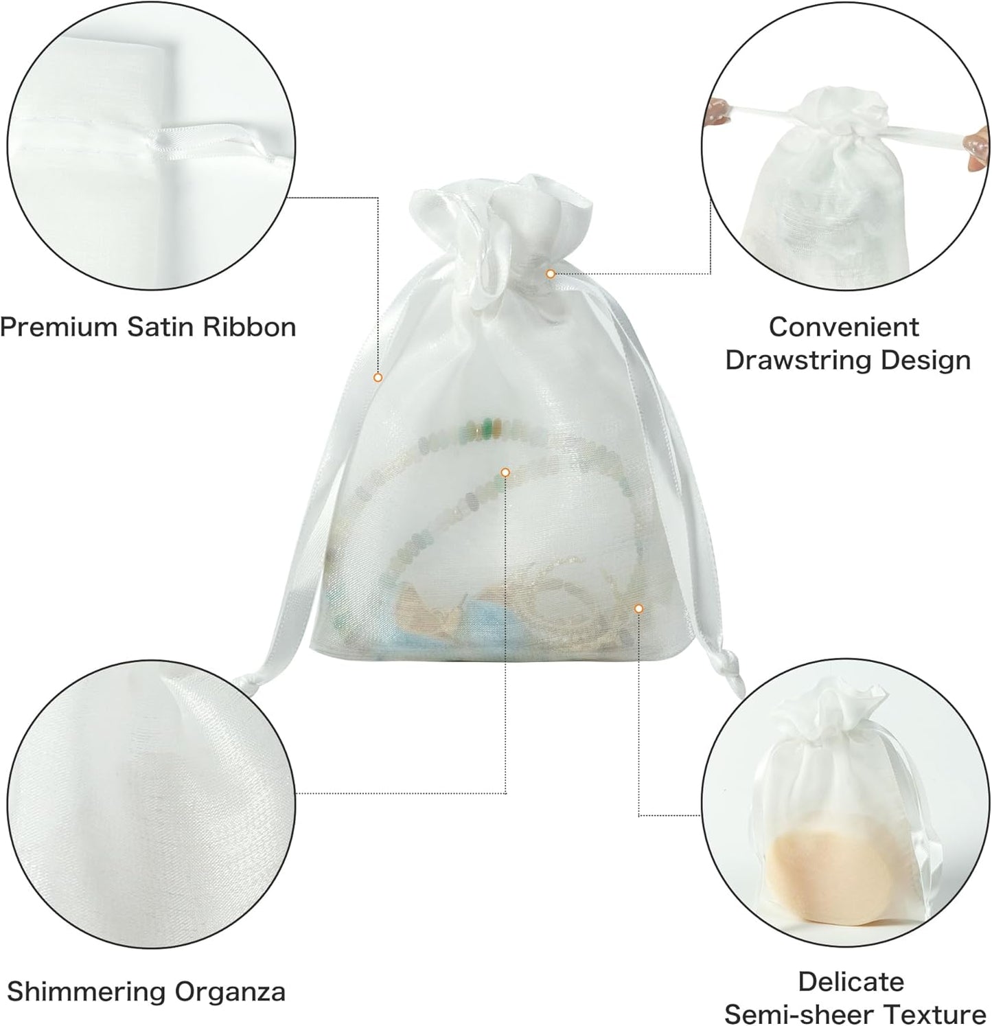 QIANF 20 Pcs White Small Organza Bags 6X9 inch for Wedding Favors with Drawstring, Mini Mesh Gift Bags Jewelry Pouch for Candy Bridal Shower Party Favor Baby Shower Christmas