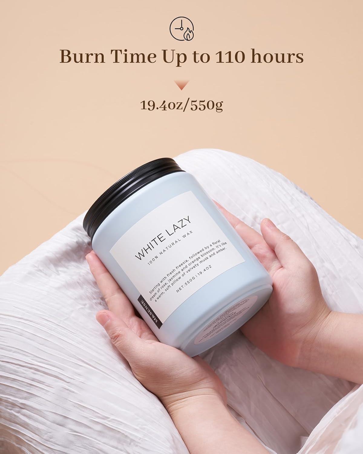 M&SENSE Spring Scented Candle, Jasmine Clean Cotton Soy Wax Large 19.4oz 110 Hour Long Lasting Burning Non Toxic Organic Natural 2 Wick Relaxing Jar Candle for Women