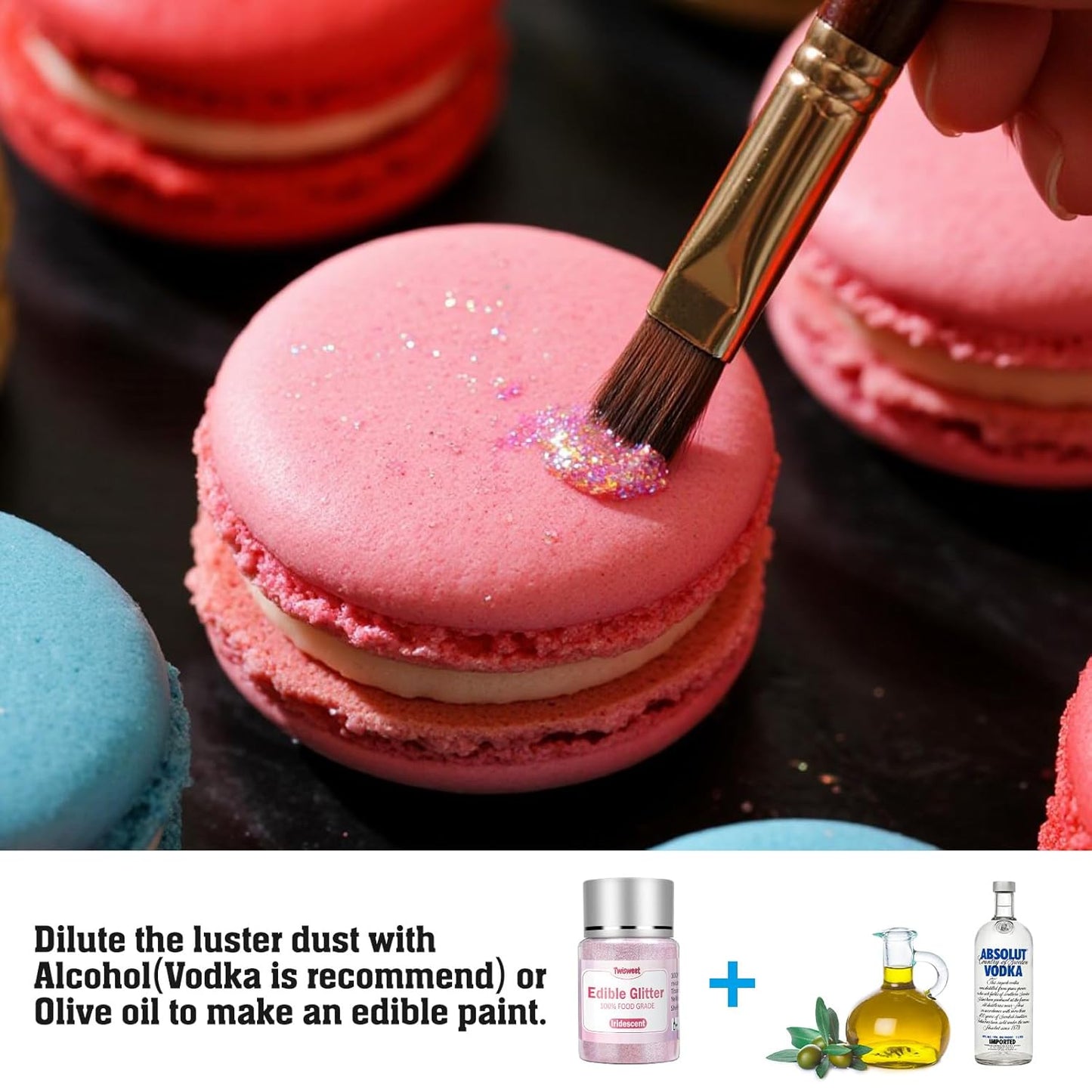 Twisweet Iridescent Edible Glitter for Drinks, Food Grade 10g Sparkling Sprinkles Cake Decorating Supplies, Edible Luster Dust for Cocktail Beverages, Food Coloring Shimmer Powder for Cupcakes Cookies Cake Decorations