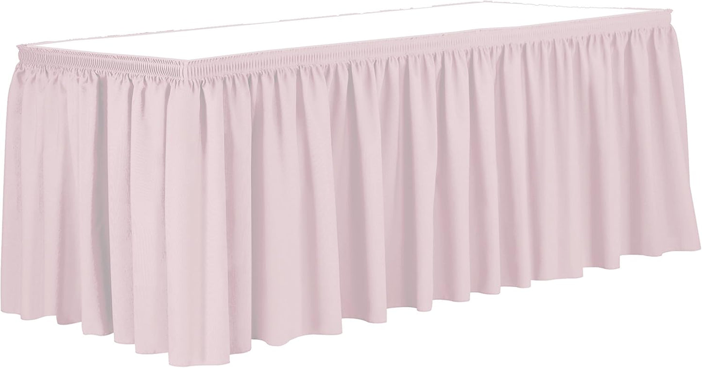 Ultimate Textile Pleat Polyester Fabric Table Skirt - Machine Washable Flame Resistant with Clips for Events, Weddings & Trade Shows, Cut & Sewn in Paterson, NJ - Ice Pink, 21' Shirred Pleat