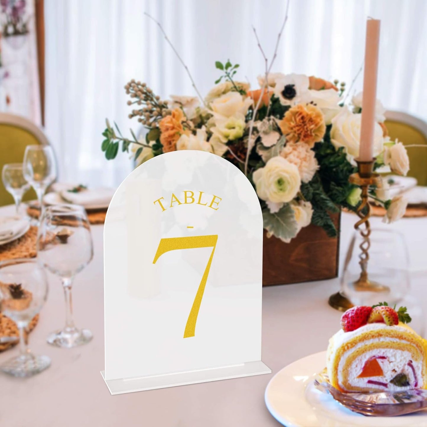JOYIT Frosted Arch Wedding Table Numbers 1-50 with Stands – 5" X 7" Acrylic Gold Table Number Holders, Perfect for Wedding Receptions, Parties, Anniversaries, and Events