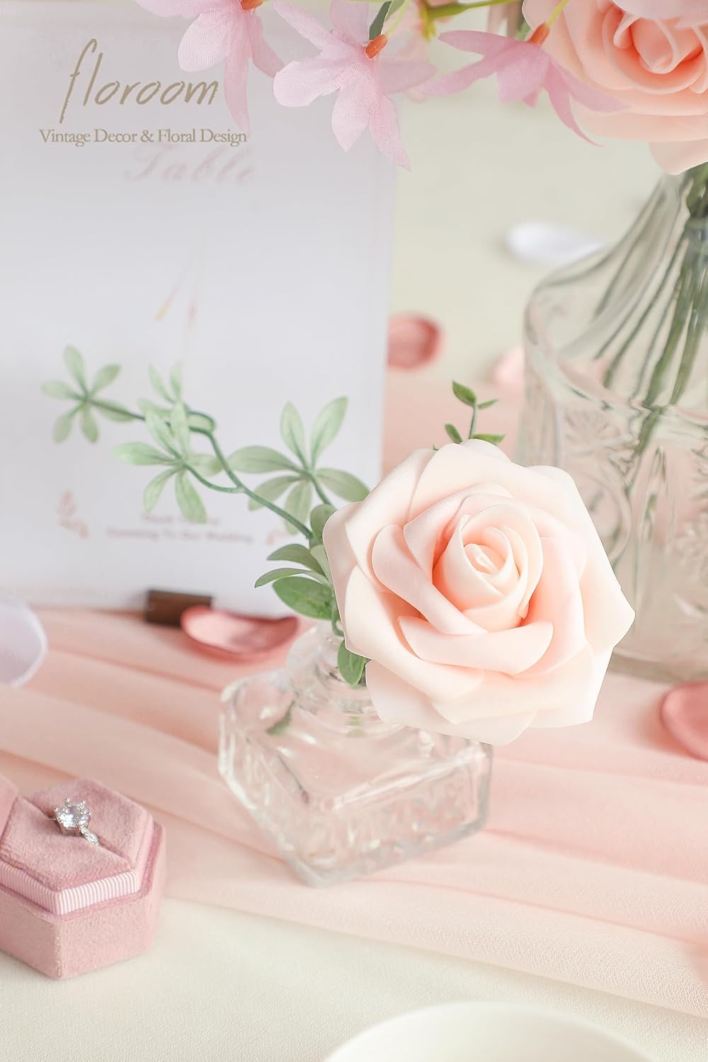 Floroom Cream Blush Artificial Flowers Fake Roses Peonies and Greenery Combo Box Set for DIY Pink Wedding Bouquets Bridal Shower Centerpieces Floral Arrangements Party Tables Home Decorations