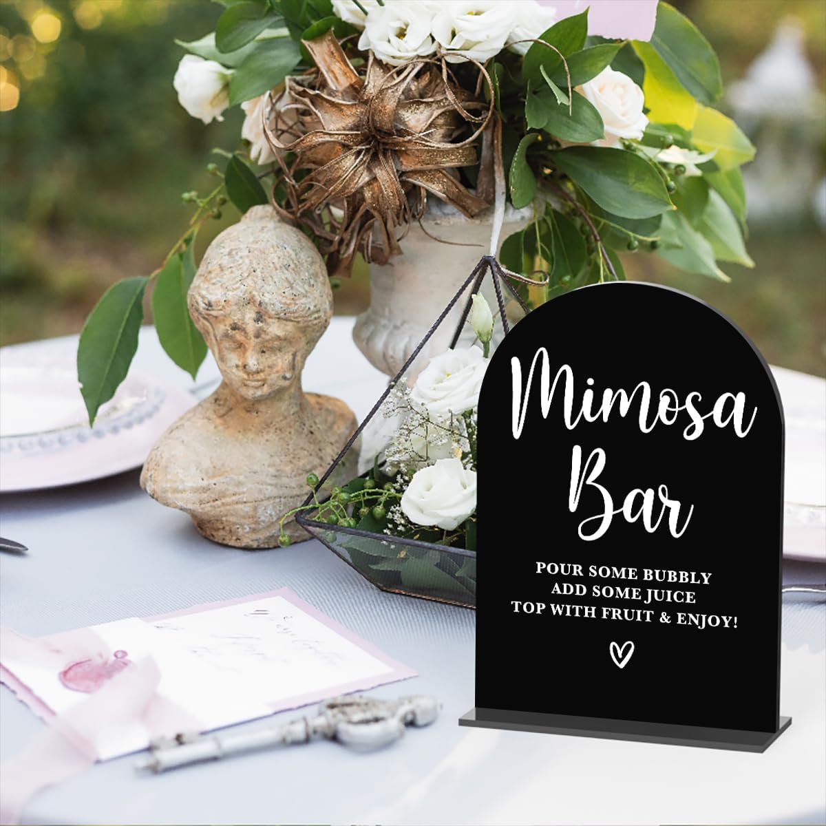 Acrylic Wedding Signs, Bridal Shower Decorations, Mimosa Bar Signs for Reception, Modern Calligraphy Arch Acrylic Table Top Sign for Wedding Reception and Engagement Parties (Black)