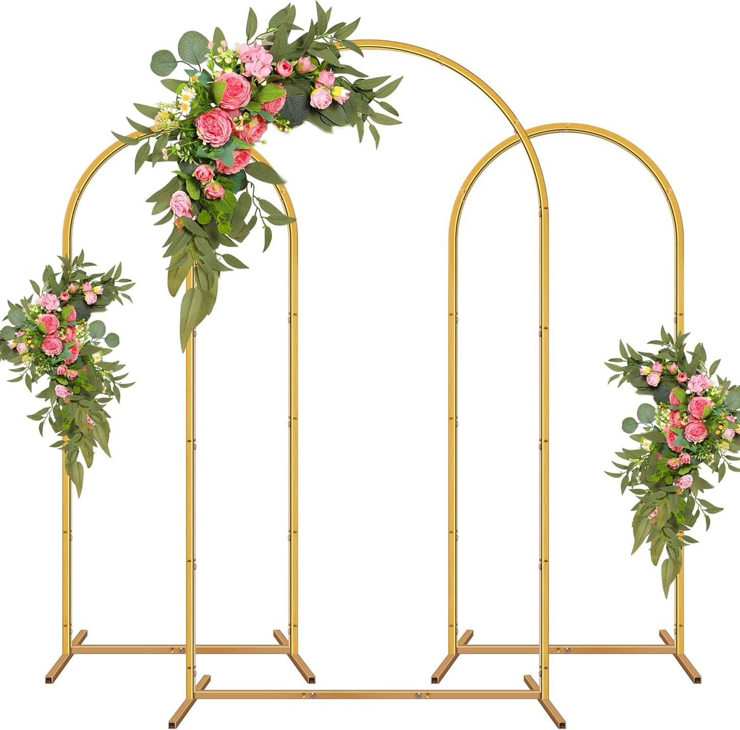 HPC Decor Metal Arch Backdrop Stand Set of 3-7.2FT,6FT,6FT Gold Wedding Arch Backdrop Stand- Square Arched Frame for Wedding Ceremony Baby Shower Birthday Party Garden Floral Balloon Arch Decoration