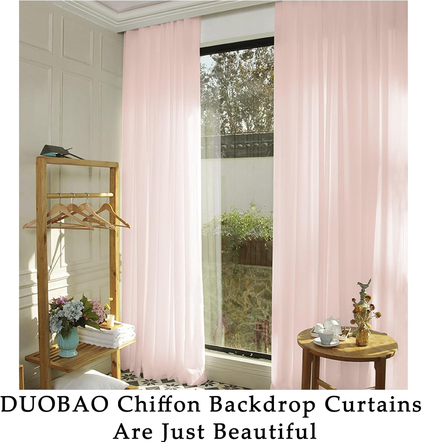 DUOBAO Chiffon Backdrop Curtains 2 Panels 8FT Voile Curtain Peach 58"x96"Baby Shower Background Wide 150cm x 240cm Length Sheer Drapes for Wedding Bedroom Window,Party Decor