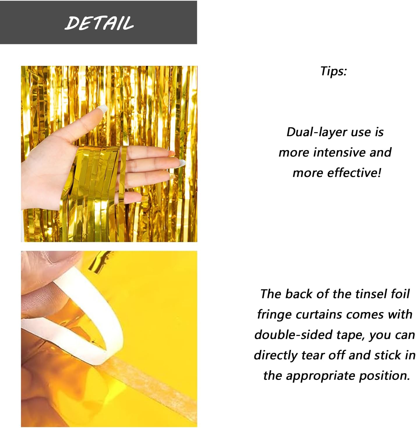 Gold Foil Fringe Curtain 3.3×8.3FT 6 Packs, Metallic Tinsel Curtains Party Streamers for Birthday Graduation Baby Shower Decoration (6pcs,3.3FT×8.3FT, Gold)