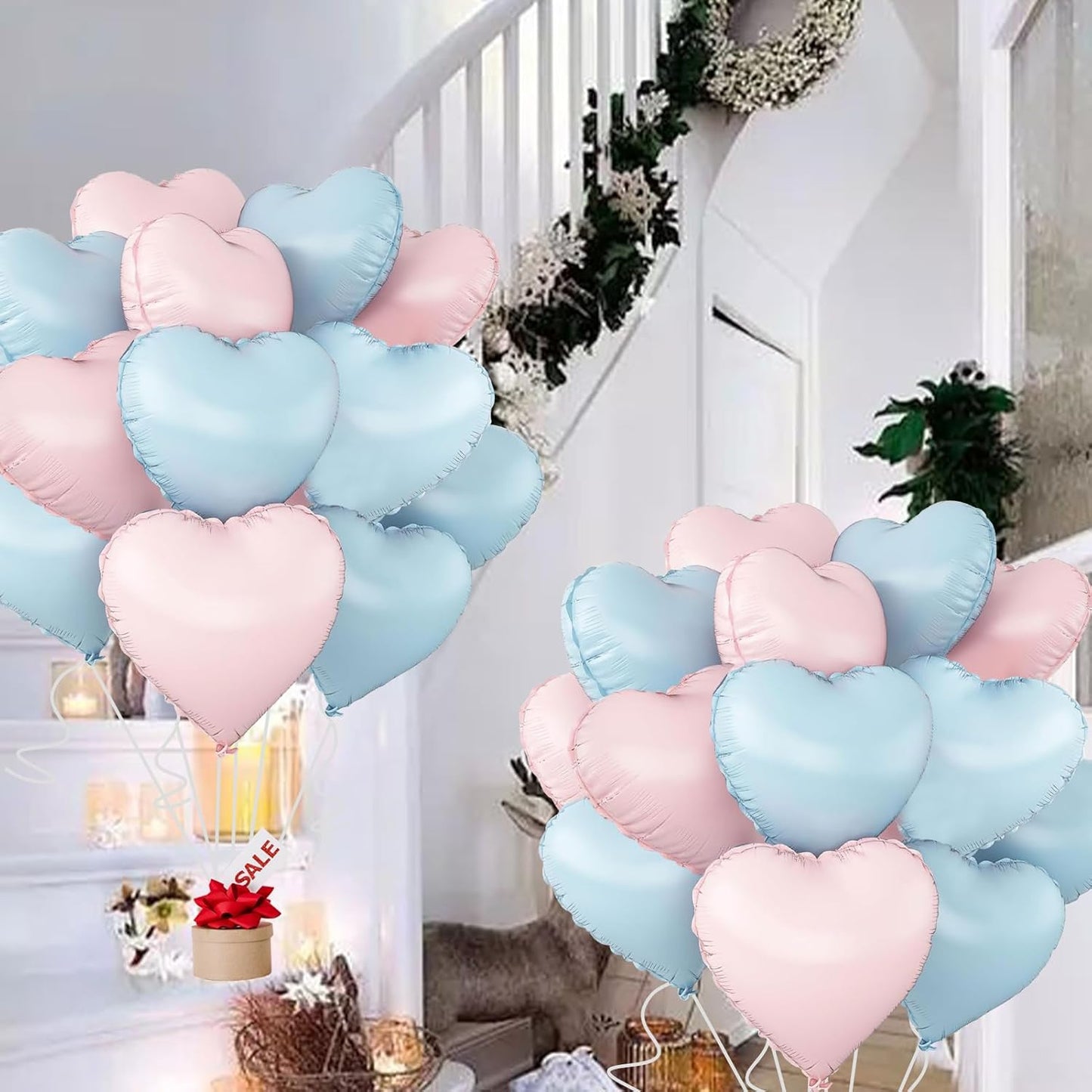Blue Pink Heart Balloons,18inch Light Blue Heart Shaped Foil Balloons & Baby Pink Helium Mylar Balloon for Anniversary Wedding Engagement Birthday Party Baby Shower Decorations