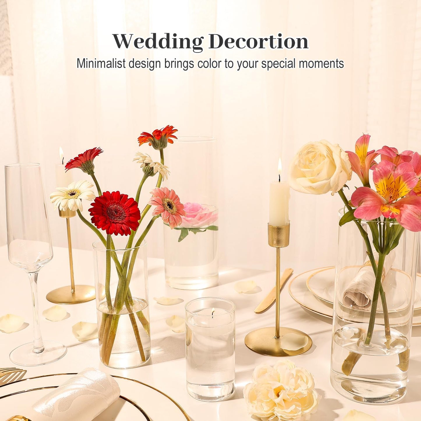 12 PCS Clear Cylinder Vases for Centerpieces | 4, 6, 8,10 Inch Tall Flower Vase for Wedding Decorations, Clear Floating Candle Vases in Bulk, Hurricane Candle Holders for Table, Home Décor