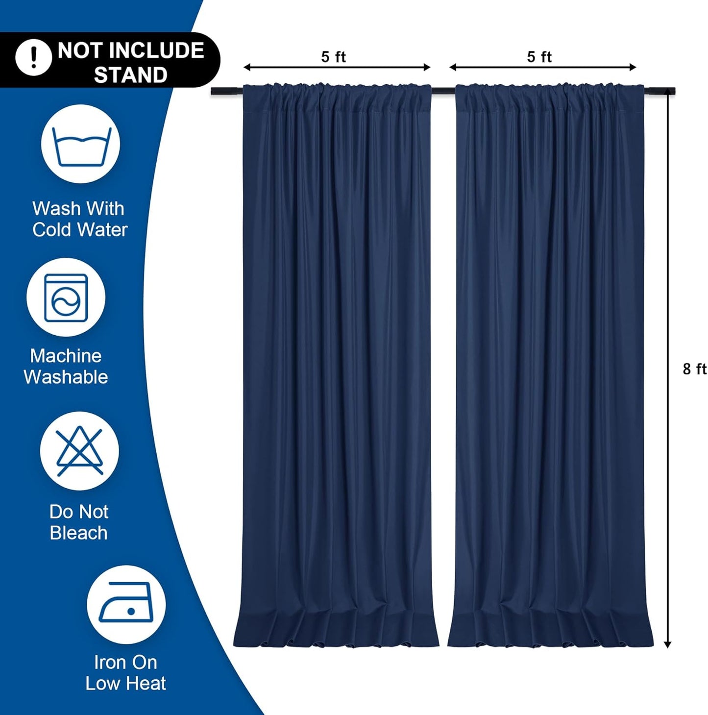 DWCN 10x8 FT Navy Blue Backdrop Curtains for Parties, Photography Backdrop Drapes with Rod Pockets for Wedding Decorations Stage Birthday Family Gatherings, 2 Panels 5ft x 8ft