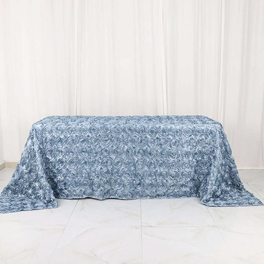 Efavormart 90"X132" Dusty Blue Grandiose 3D Rosette Satin Rectangle Tablecloth for Wedding Party Event