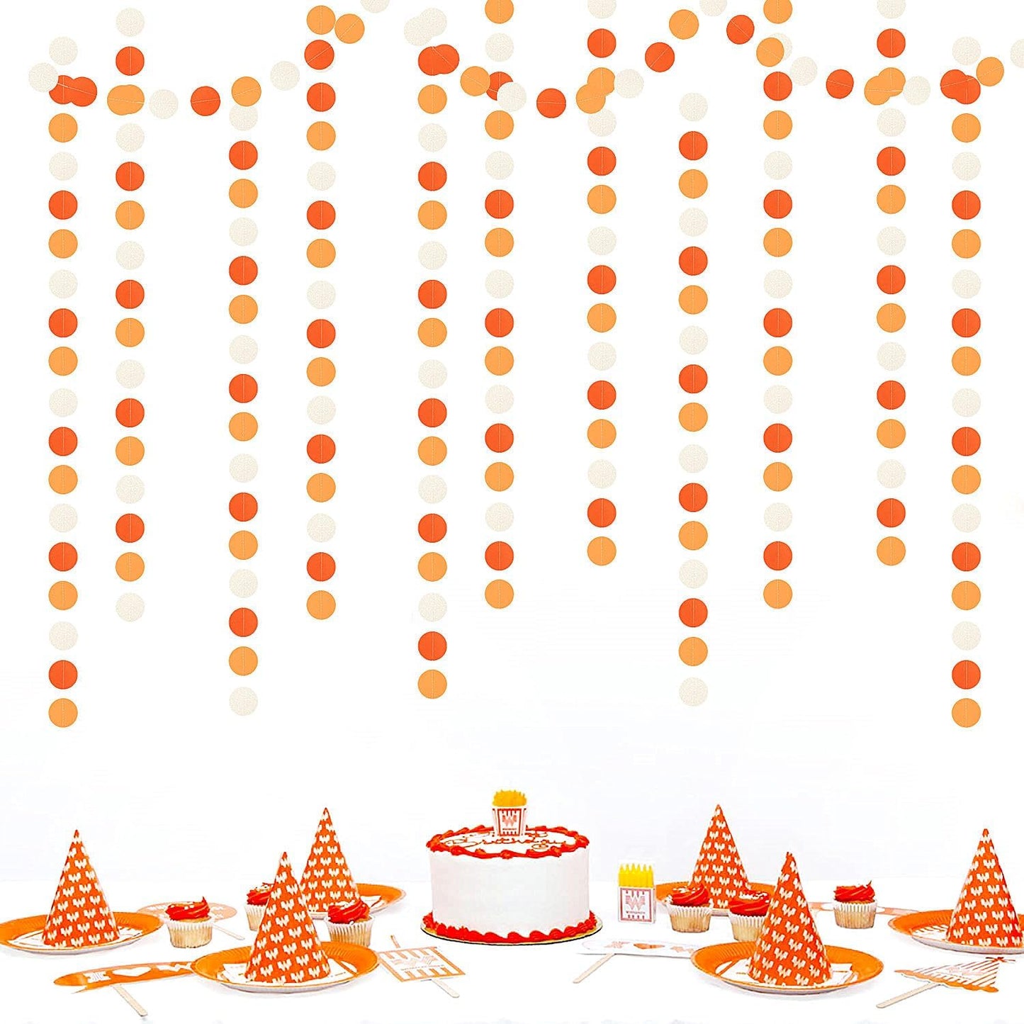 Orange White Fall Party-Decorations Garland-Streamers - 52ft Groovy Boho Hanging Paper Banner,Baby Bridal Shower Wedding Autumn Birthday Sunset Halloween Thanksgiving Day Supplies Decor Hugfond