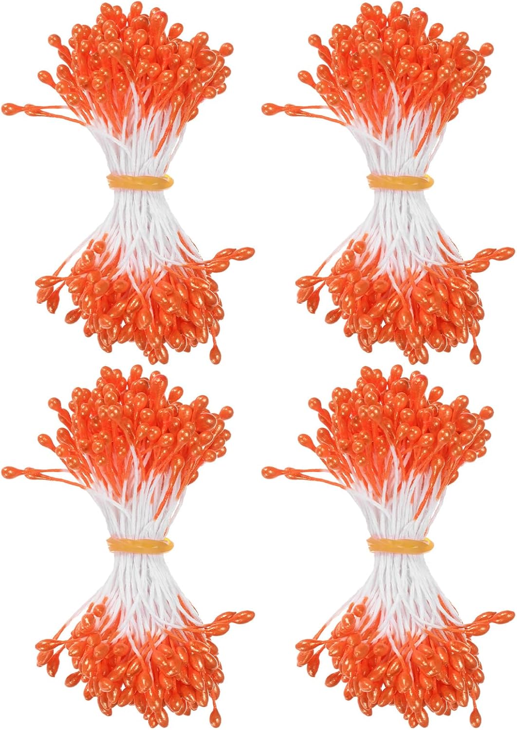 600-Pack Flower Stamens for Crafts, 5mm Double Heads Artificial Pearl Floral Pistil Mini Flower Pollens Stamens for DIY Making/Wedding/Scrapbook Decoration [Orange]