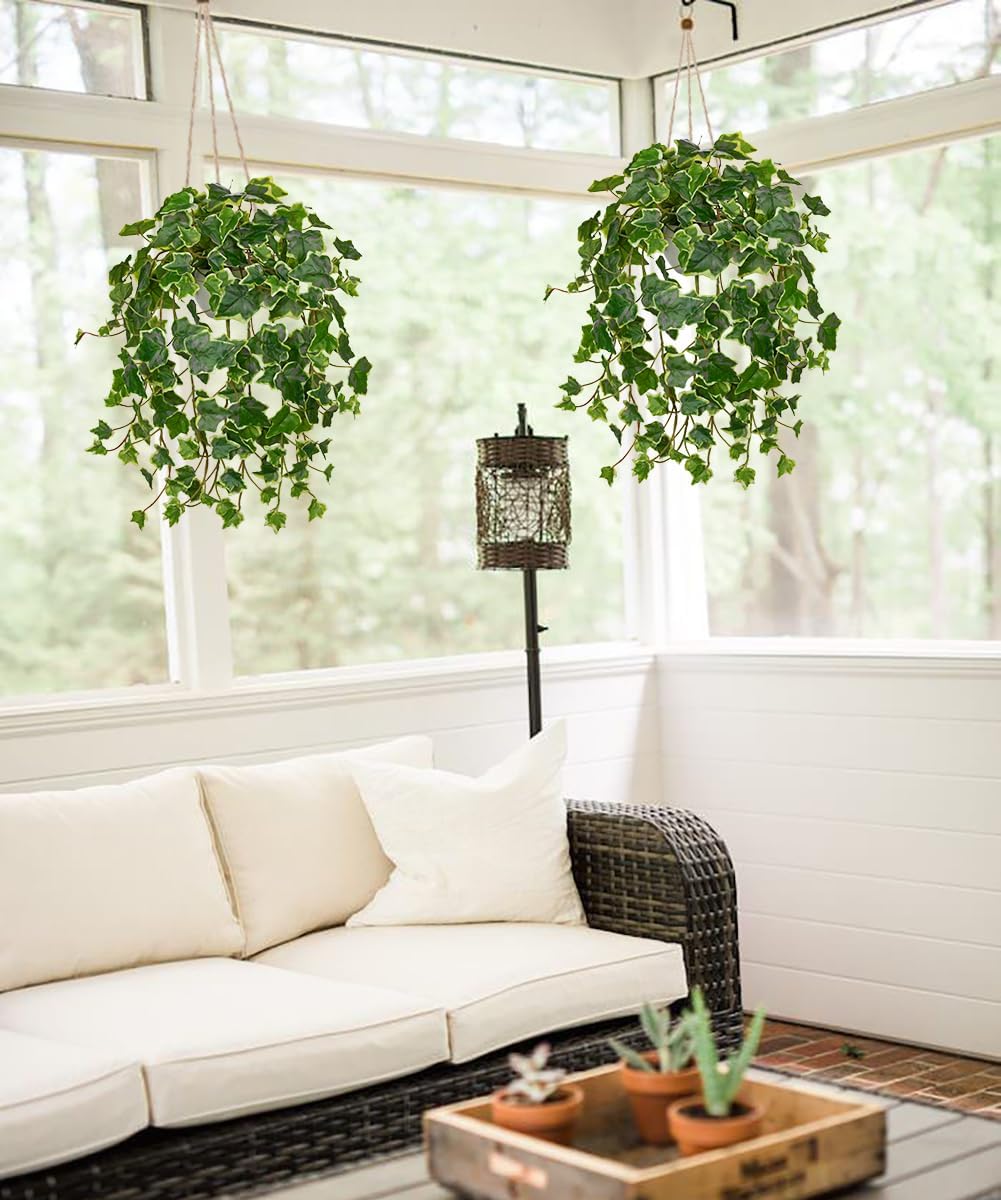 Hollyone Fake Hanging Plants with Pots, Artificial Potted Ivy Vine Faux Ivy Leaves Hanging Greenery Plants for for Home Ceiling Bedroom Living Room Garden Front Porch Table Shelf Wall Decoration