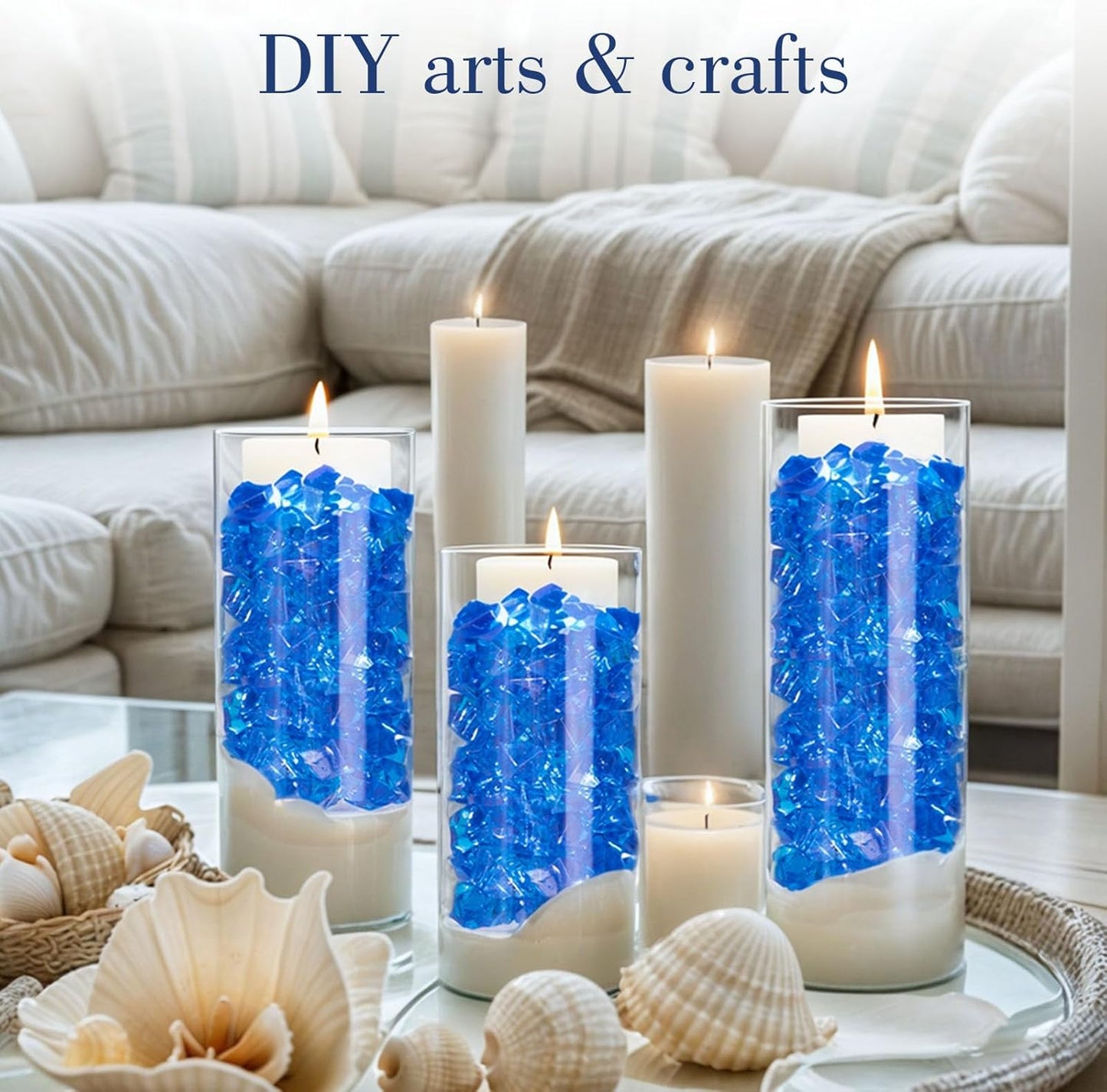 DomeStar Navy Blue Fake Ice Rocks, 150PCS Acrylic Gems Crystals Plastic Diamonds Centerpiece for Vase Fillers DIY Craft Wedding Party Table Scatter Aquarium Tank Cobalt Blue Decorations