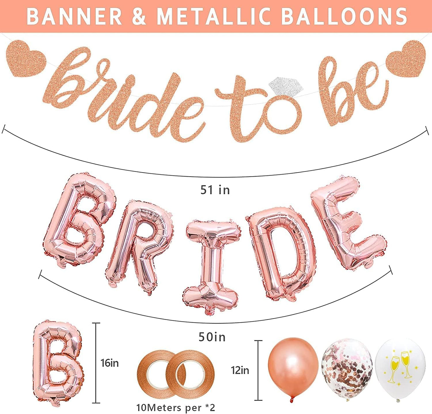 Bridal Shower Decorations - Rose Gold Party Decorations with Wifey for Lifey Banner, Bride Foil Balloon, Diamond Ring Balloon, Paper Pom Poms, Tassel Party Supplies