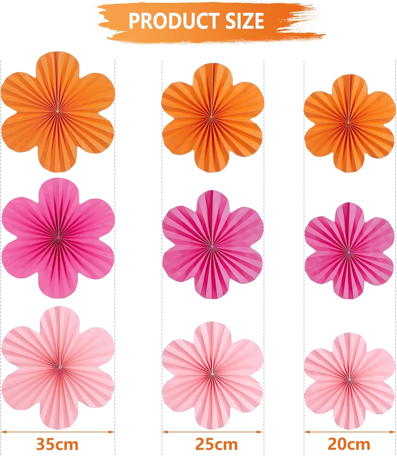 SUNBEAUTY 9 PCS Pink and Orange Party Decorations Pink Party Decorations Paper Fans Party Decorations Sunset Party Decorations Flower Party Decorations Paper Flowers Decorations for Wall