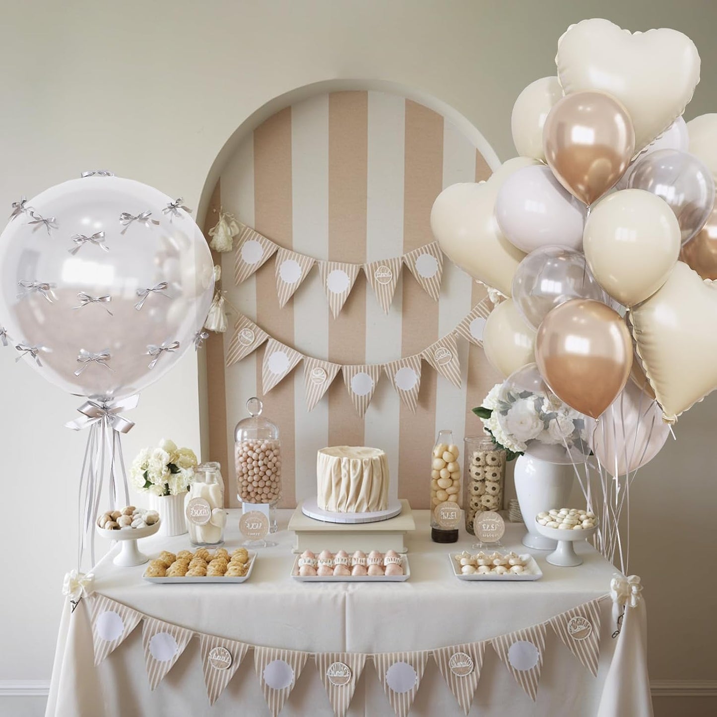 Cream White and Gold Balloons Beige Heart Balloon as Engagement Party Decorations, Metallic Champagne Gold and Sand White Nude Balloons 18 inch Clear Heart Shape Foil Balloon as Bride Wedding Decor