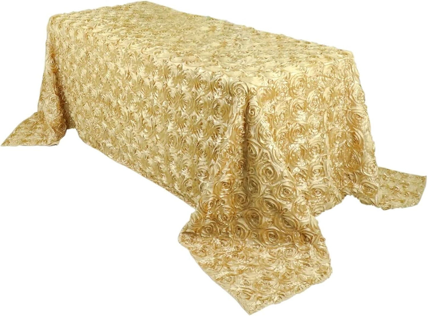 Efavormart 90"x132" Wholesale Rectangle Table Cover Champagne Grandiose Rosette 3D Satin Tablecloth for Wedding Party Event