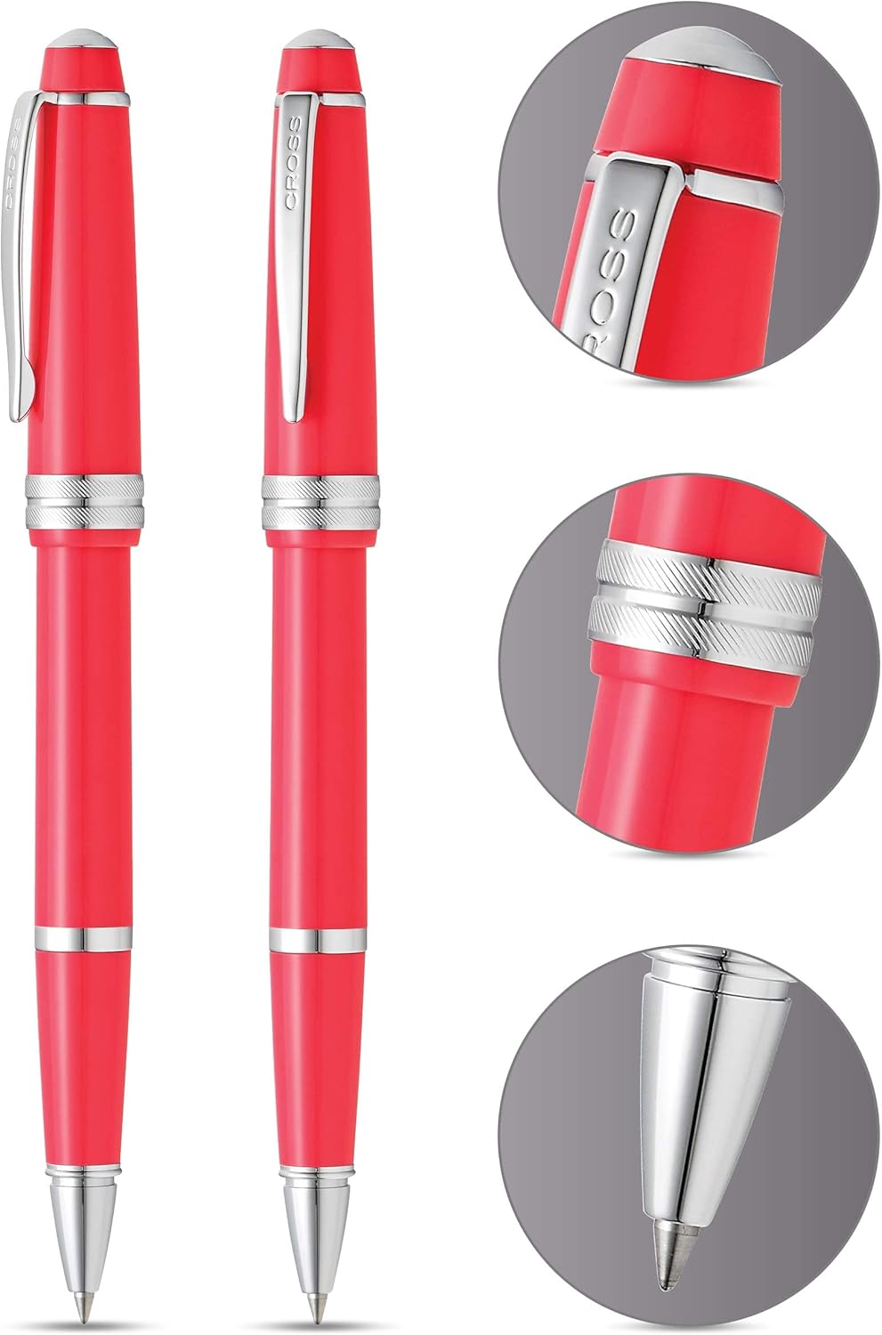 Cross Bailey Light Refillable Rollerball Pen Presented in a Everyday Gift Box - Medium Point, Black Ink, Polished Coral