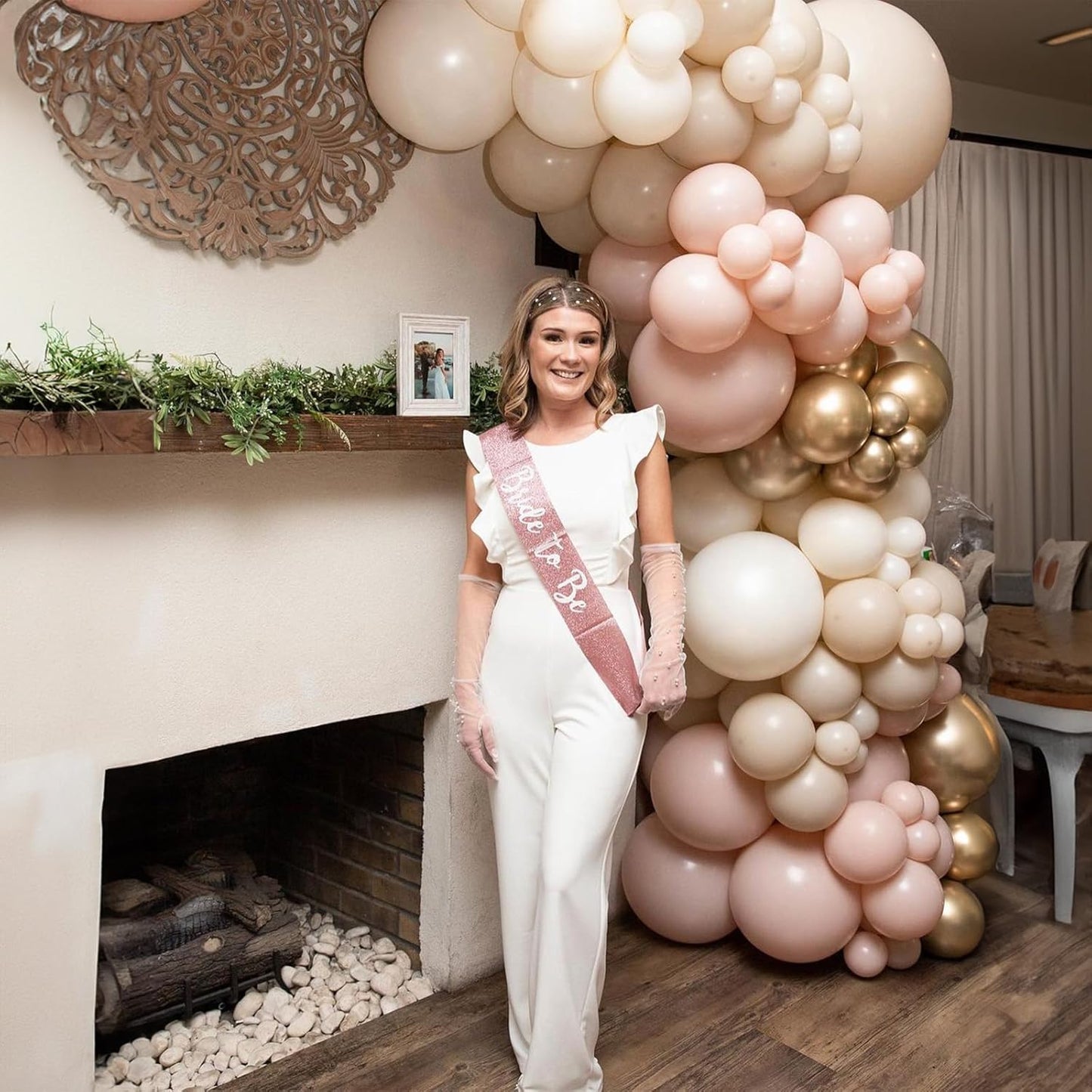 White Sand Gold Balloons Set, 12 Inch Double Stuffed Blush Beige Boho Party Balloons with Metallic Chrome Gold Neutral Cream Nude Latex Balloon for Birthday Baby Bridal Shower Wedding Party Decoration