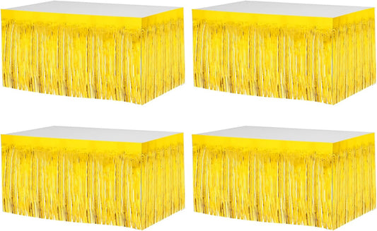 4 Pack 29x108 Inch Metallic Foil Fringe Tinsel Table Skirts for Rectangle Tables Streamer Curtains Backdrop for Wedding, Birthday, Parade Floats, Christmas, Halloween Party Decoration(Gold)