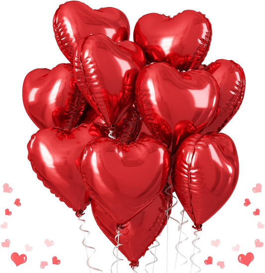 Red Heart Balloons, 18 Inch Metallic Red Foil Balloon Helium 10Pcs Large Ruby Heart Shape Foil Balloons for Wedding Girls Women Birthday Anniversary Bachelorette Valentines Day Baby Shower Mother Day