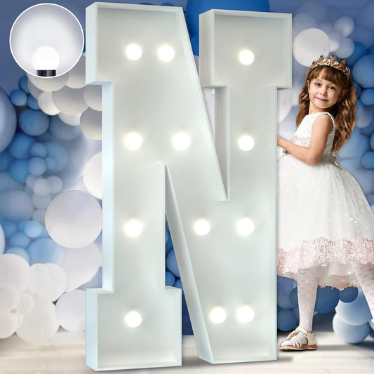 imprsv Marquee Letter N, White Foam Board, 13.37x5.1in, Cool White LED Light, Decorative Signage for Indoor & Outdoor Birthday, Wedding Decorations