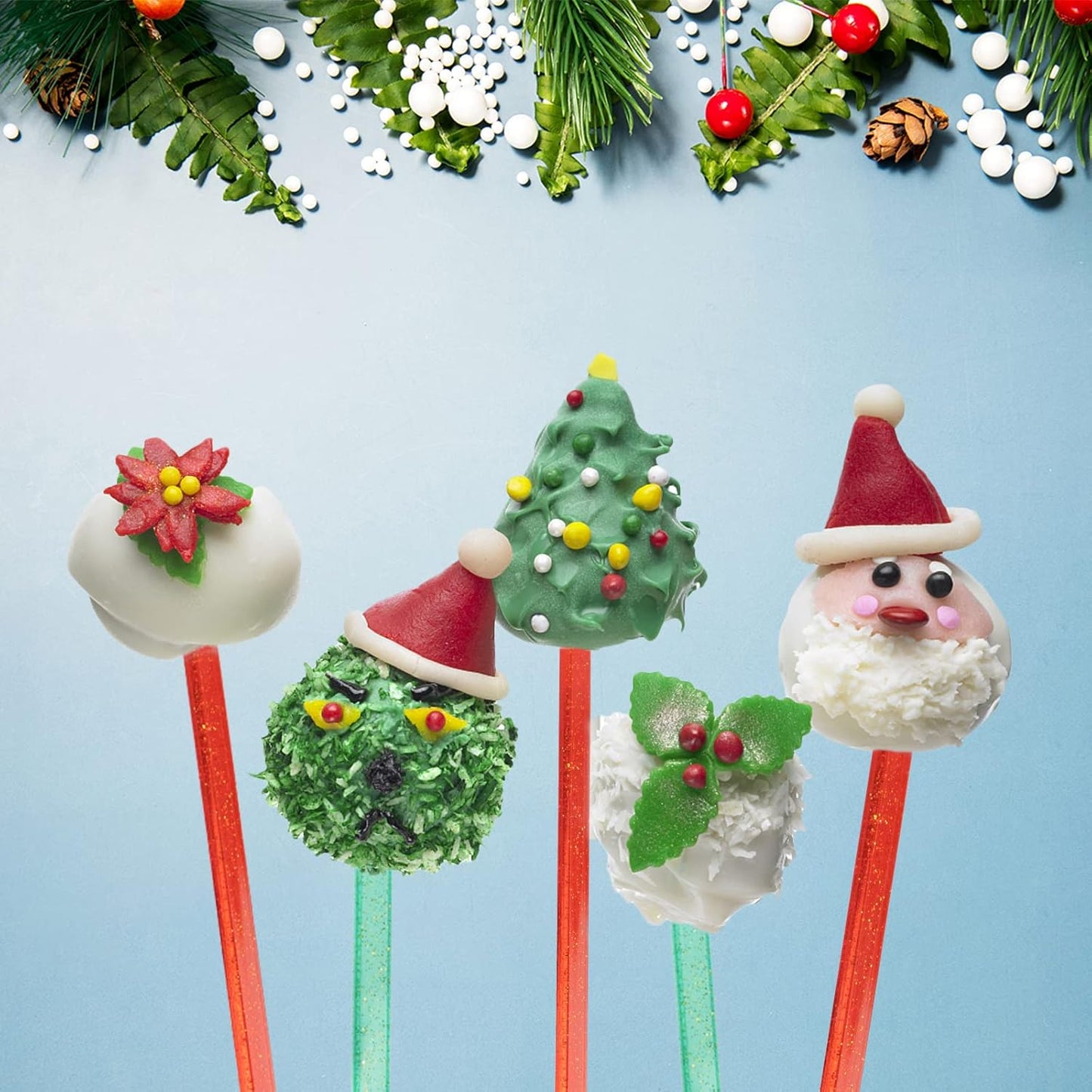 100-PCS Christmas Green and Red Glitter Plastic Swizzle Sticks, Crystal Cake Pops, Cocktail Coffee Drink Stirrers, Stir Sticks, 7.24 Inch