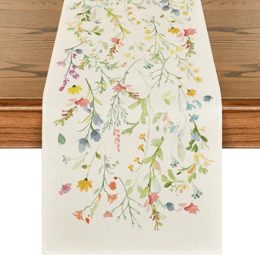 Artoid Mode Wildflowers Bloom Flowers Spring Table Runner, Seasonal Summer Floral Kitchen Dining Table Decoration for Home Party Decor 13x36 Inch